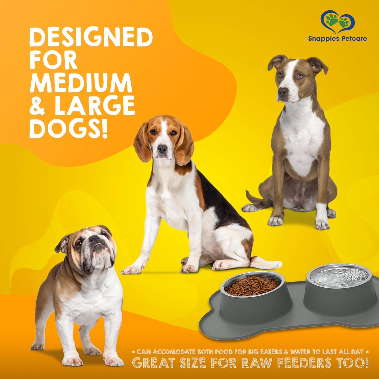 Kitchen & Dining : Dog Bowls & Mat Set - Two 27oz (54oz Total) Removable Stainless Steel Bowl Set in a Stylish No Mess, No Spill, Non Skid, Silicone Mat. Food & Water Bowls for Medium to Large Dogs Grey : 