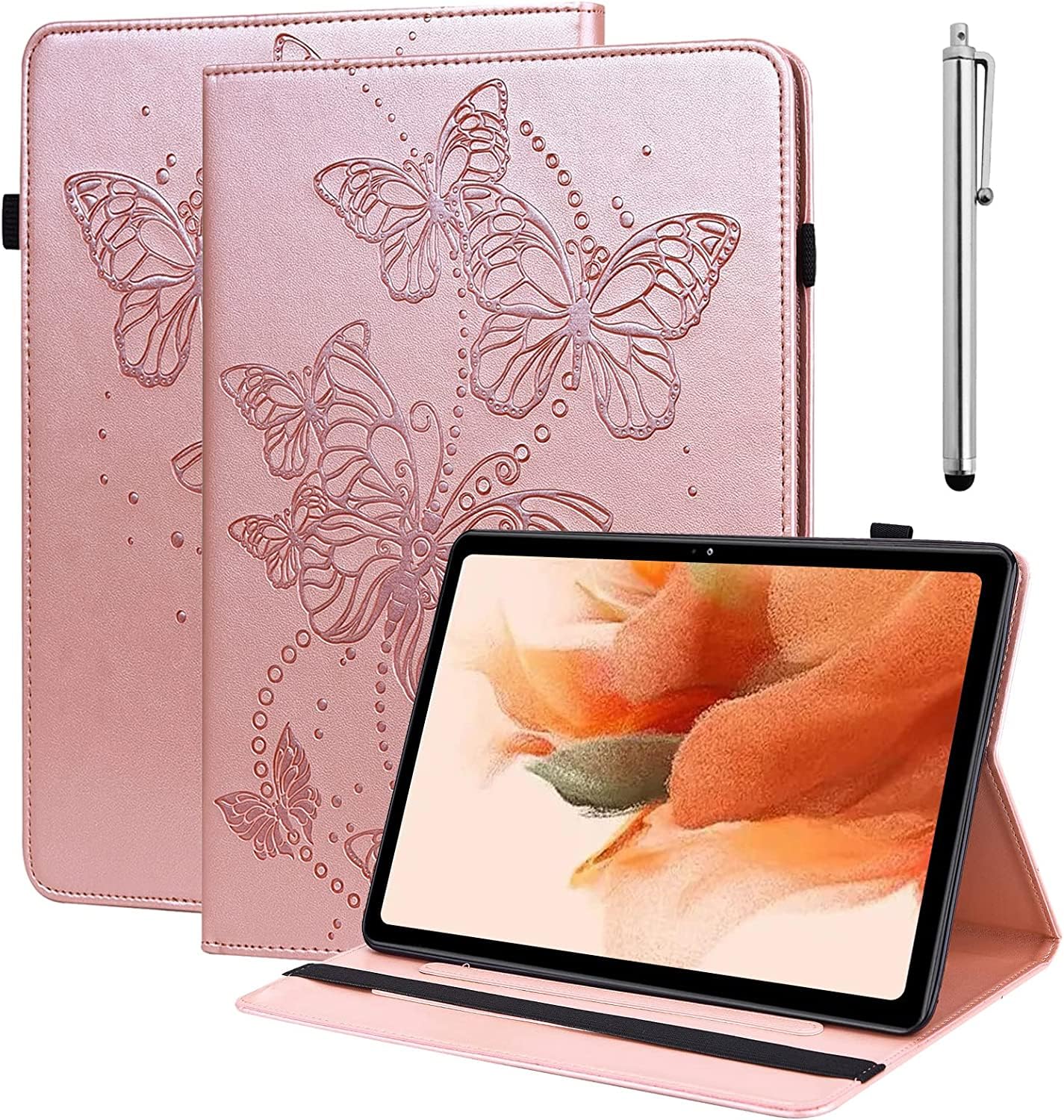 GLANDOTU Lenovo Tab P11 (TB-J606F/J606X) Case 11 inch, Fold Stand Function Cover, Butterfly Folio Flip PU Leather Tablet Case for Lenovo Tab P11 Plus (TB-J616F) (with Stylus pen)-Rose
