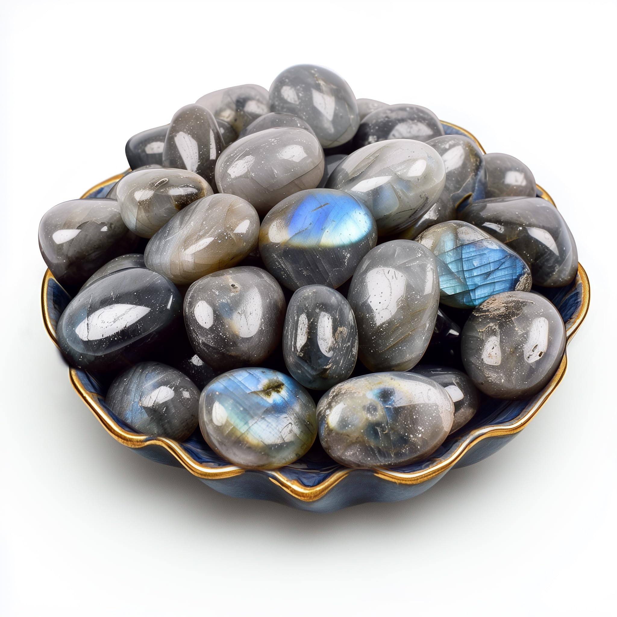 Photo 1 of SigMntun Polished Stone Set Labradorite Crystals, 0.8" Handpicked Tumbled Gemstones Rocks, Pebbles for Reiki, Chakra, Healing, Home Decor