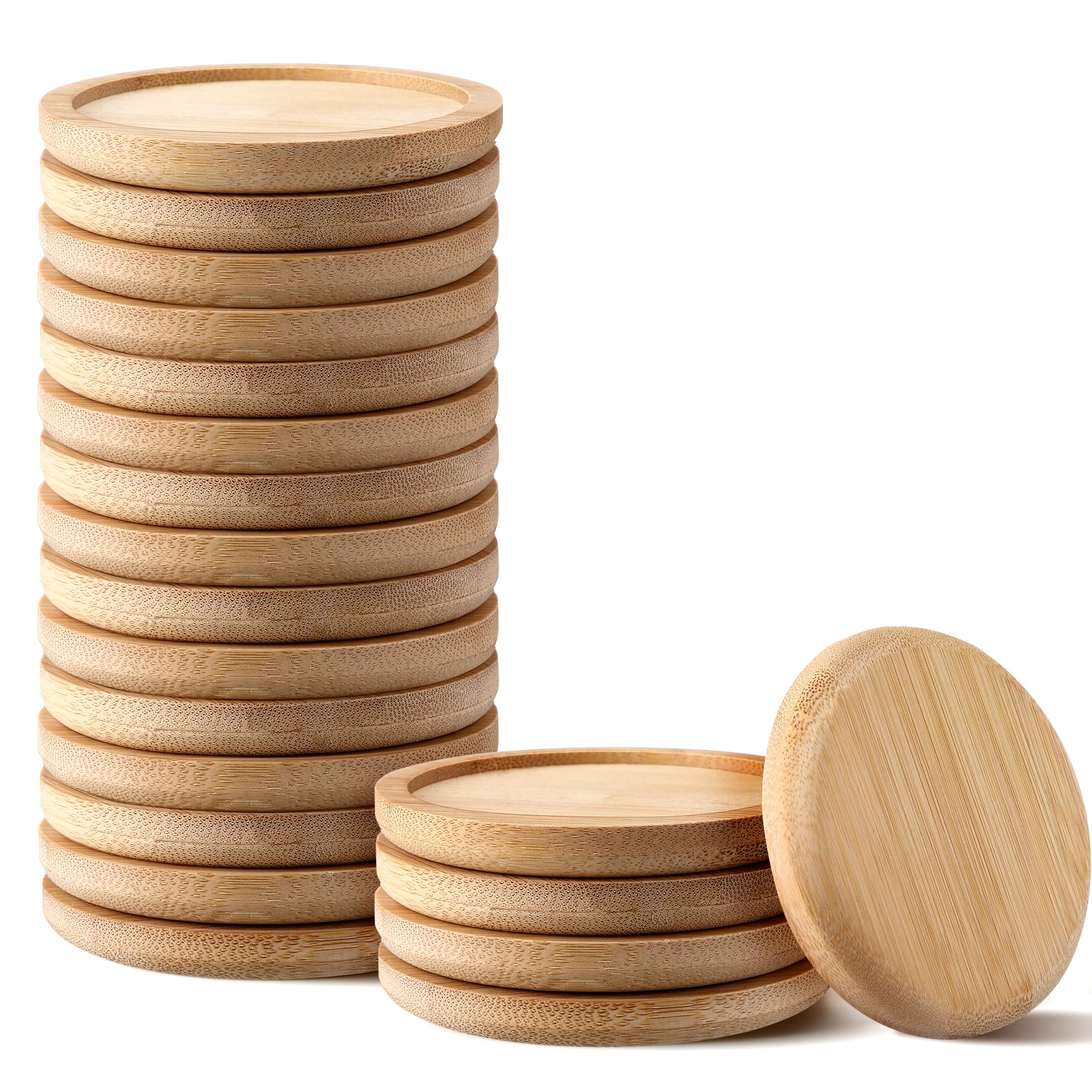 Photo 1 of Frienda Trays 2.52 Inch Bamboo Round Plant Saucer for Most Plant Pot Flower Saucers Tray, Solution for Owl Pot with Hole(20 Pack)