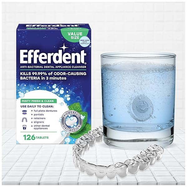 EFFERDENT DENTURE CLEANER MINTY FRESH & CLEAN, RETAINER CLEANING TABLETS FOR ALIGNERS, DENTURES, AND DENTAL APPLIANCES, 90 COUNT