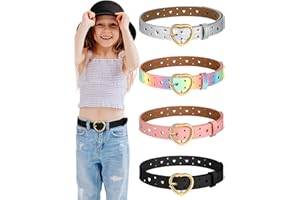 Newcotte 4 Pcs Girls Belt Size Aged 3-12 Kids PU Leather Waist Hollow Heart Design Kids Belts for Dress Pants Jean