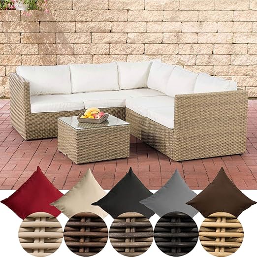 Clp Salon De Jardin En Resine Tressee Genero 5 Mm I Ensemble De Jardin En Polyrotin I Chaises Et Table De Jardin Avec Coussins Blanc Creme Nature Amazon Fr Jardin