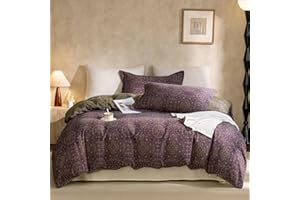 VM VOUGEMARKET Purple Green Duvet Cover Queen,3 Pieces Retro Boho Medallion Jacquard Flower Bedding Set,Linen Cotton Yarn-Dyed Textured Duvet Cover with Zipper Closure