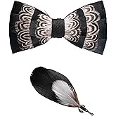 RBOCOTT Handmade Feather Pre-tied Bow tie and Brooch Sets for Men