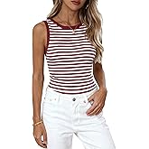 PRETTYGARDEN Summer High Neck Striped Tank Tops for Women Casual Sleeveless Sweaters Basic Ribbed Knit Slim Fitted Shirts