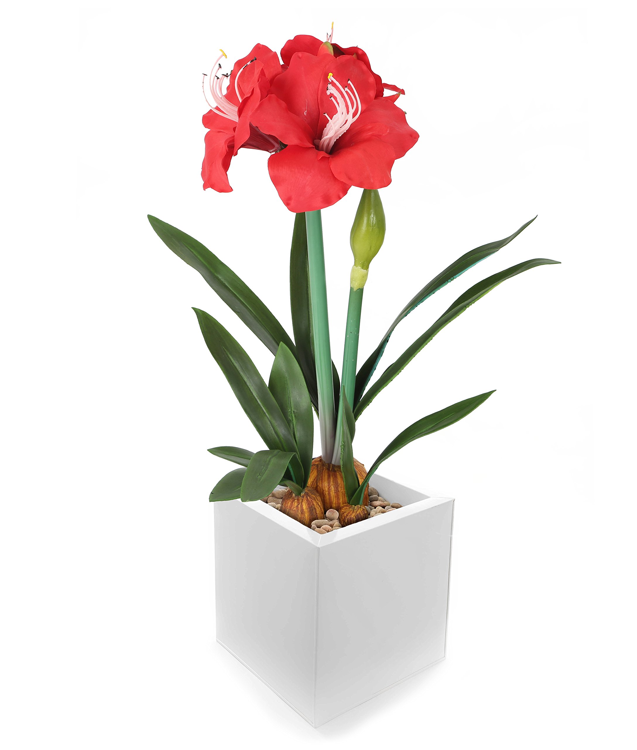 Closer2Nature Artificial 1ft 9" Red Amaryllis Plant - White Pot Not Included