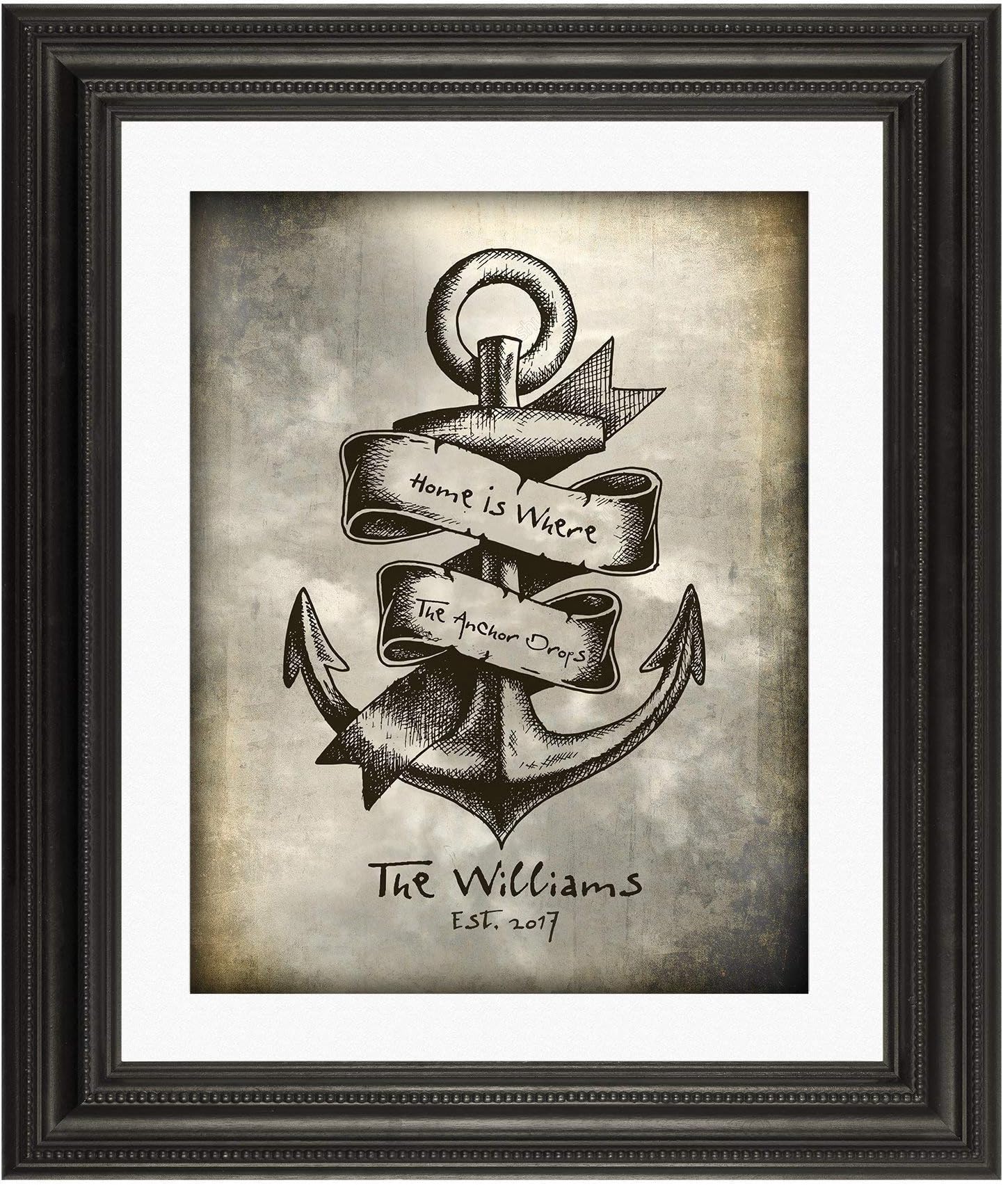 Home is Where the Anchor Drops - Personalized Wedding Anniversary UNFRAMED Print- Gift, Keepsake Poster includes Family Name and the Special Date - Perfect Gift for the Newly Wed.