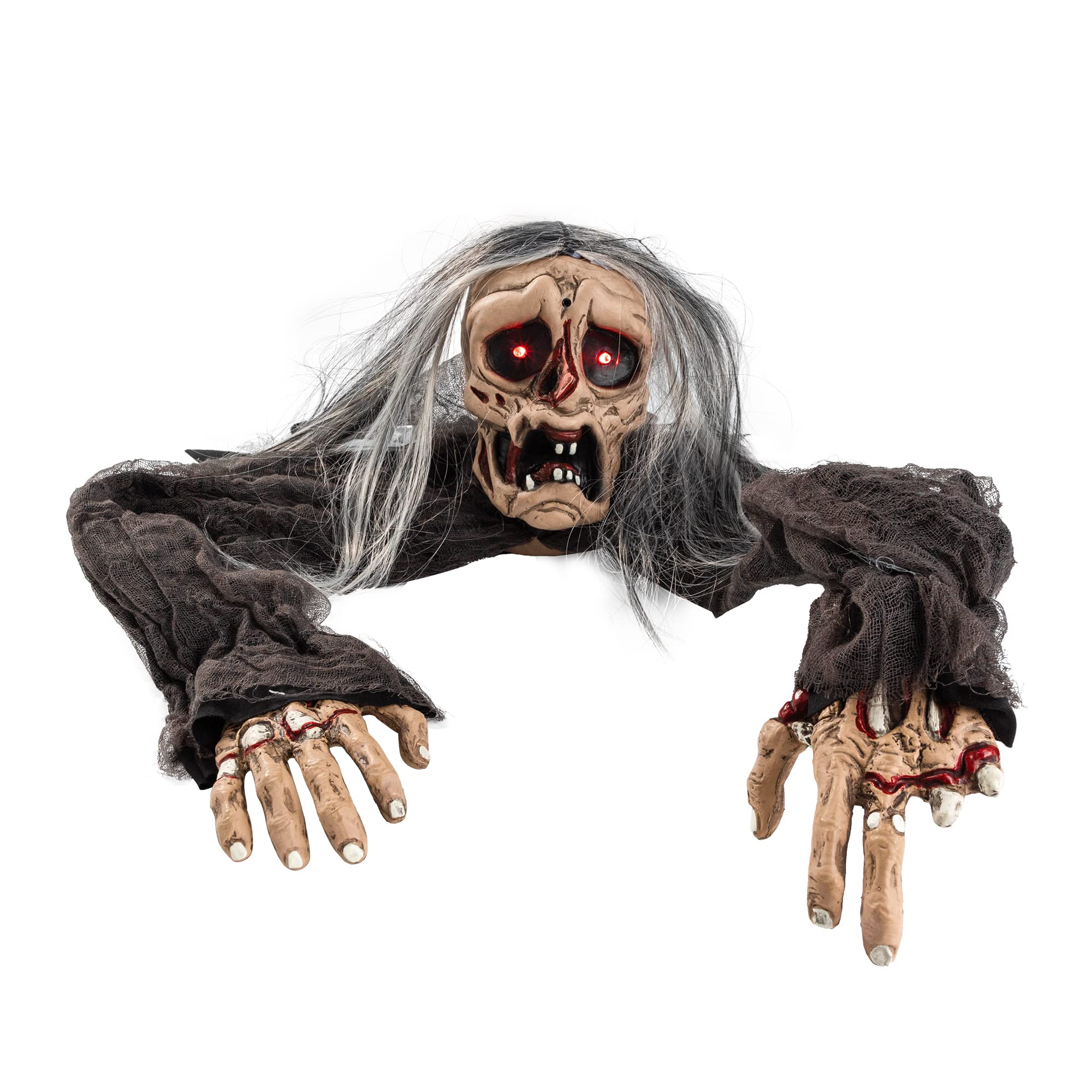 Photo 1 of JOYIN Halloween Zombie Decoration Outdoor, Groundbreaker Halloween Outside Decor, Scary Zombies Props with Glowing Eyes and Sound for Graveyard Haunted House Lawn Yard Garden Decoration
