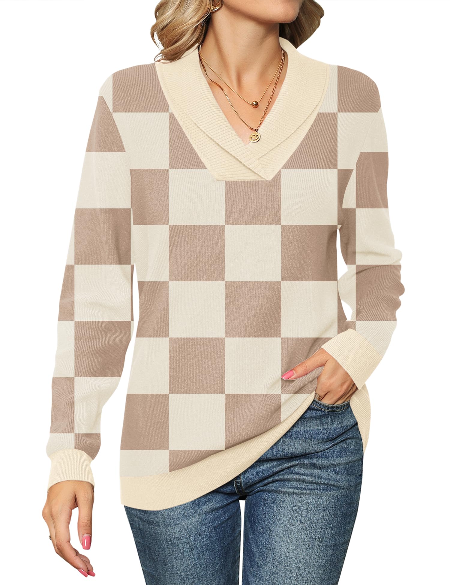 Ivicoer Collared Sweaters for Women V-Neck Casual Knitted Work Office Ladies Pullover Long Sleeve Tops Fall Winter Dressy Fashion Trendy Outfits Image Ivicoer Collared Sweaters for Women V-Neck Casual Knitted Work Office Ladies Pullover Long Sleeve Tops Fall Winter Dressy Fashion Trendy Outfits Image