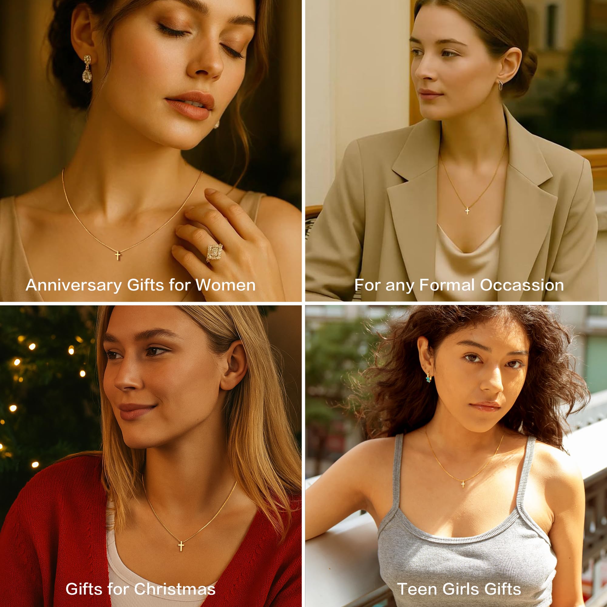 Poxtex Cross Necklace for Women Girls, Dainty 14K Gold Silver Plated Cross Choker Pendant Jewelry Non Tarnish Waterproof Trendy Cute Simple Small Necklace Easter Christian Baptism Religious Faith Jewelry Gifts