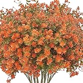 Grunyia 12 Bundles Artificial Fall Flowers for Outdoors, Artificial Plants UV Resistant Fall Fake Mums Plants for Outside Halloween Christmas Porch Decoration ecorations (Fall Red)