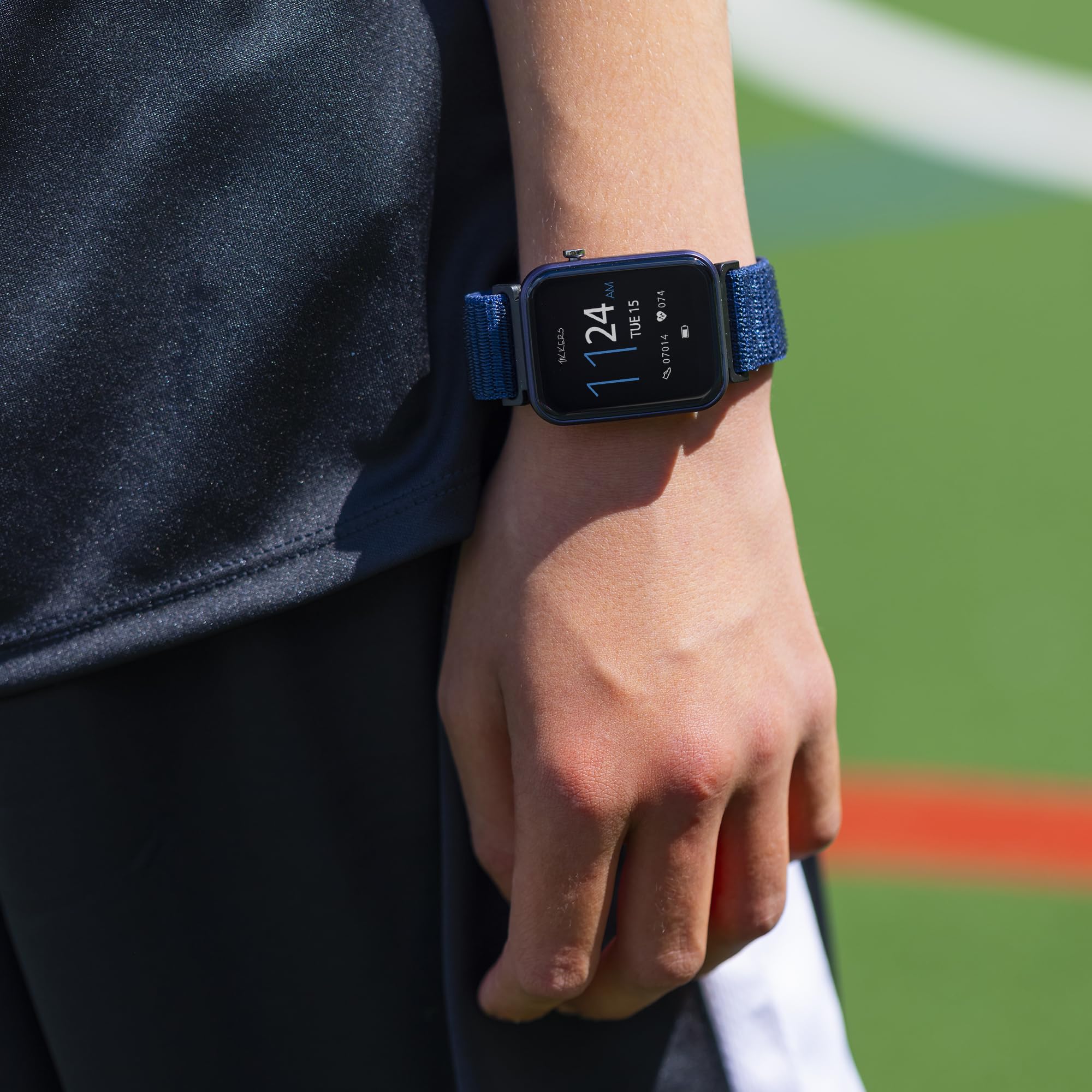 Tikkers Kids Series 13 Smart Watch with Fitness Tracker, Alarm Clock, Camera, GPS Connection, Heart Rate Monitor, Step Counter, Touch Screen, Navy Riptape Strap