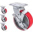 SY America 5x2 Inch Heavy Duty Casters | Polyurethane On Aluminum Wheels, 1100 LB Capacity Each, Top Plate 4x4.5 Inches, Non-Marking - View #6