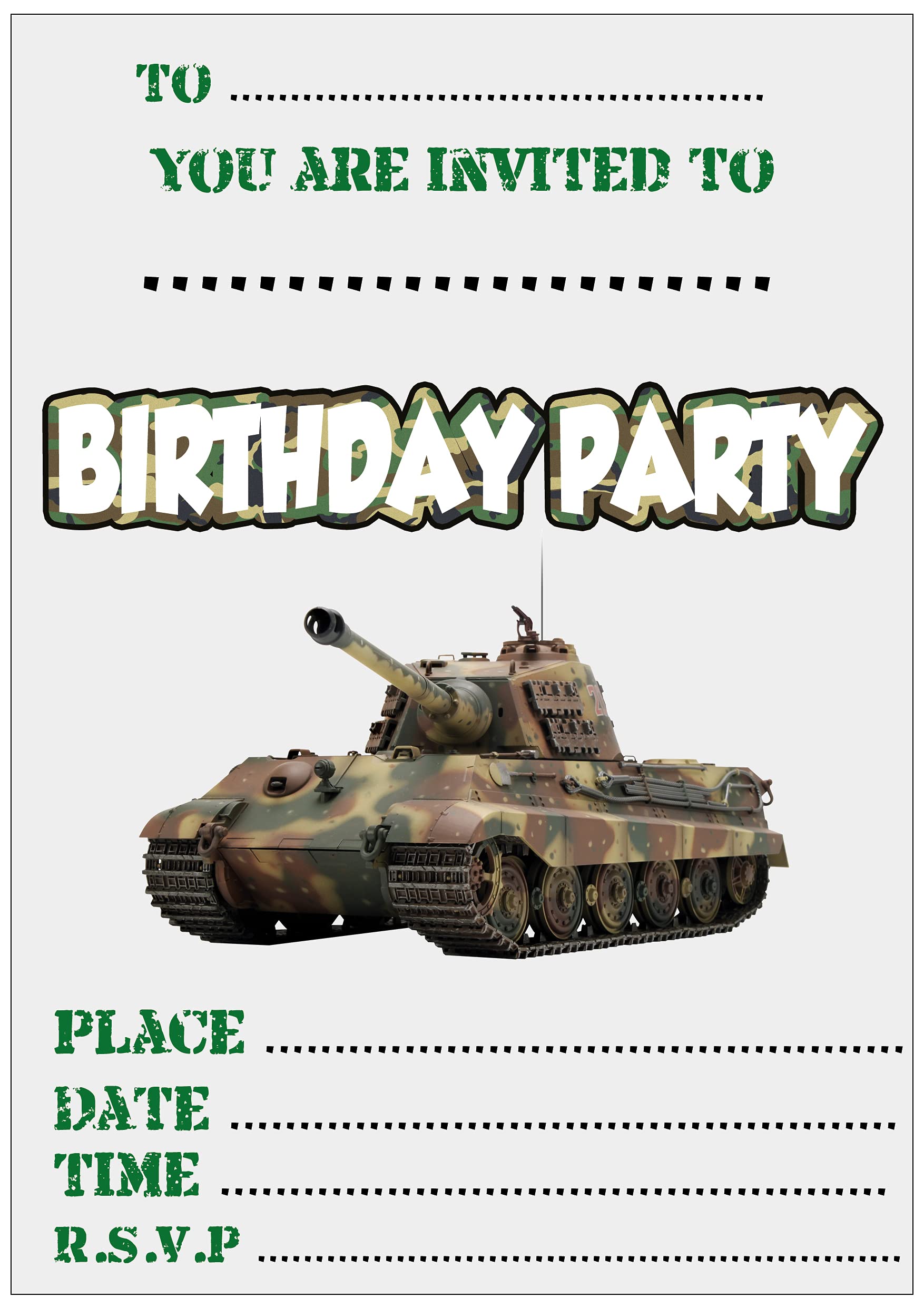 AK Giftshop Kids Army Military Invites - Birthday Party Boys Girls - Pack of 30 Invitations and Coloured Envelopes