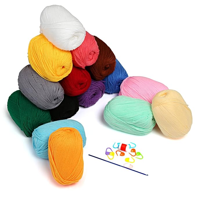 LIHAO 750g Wolle Zum Häkeln 15x50g Handstrickgarn Häkelgarn Acryl für Stricken und Kunsthandwerk - 15 Farben