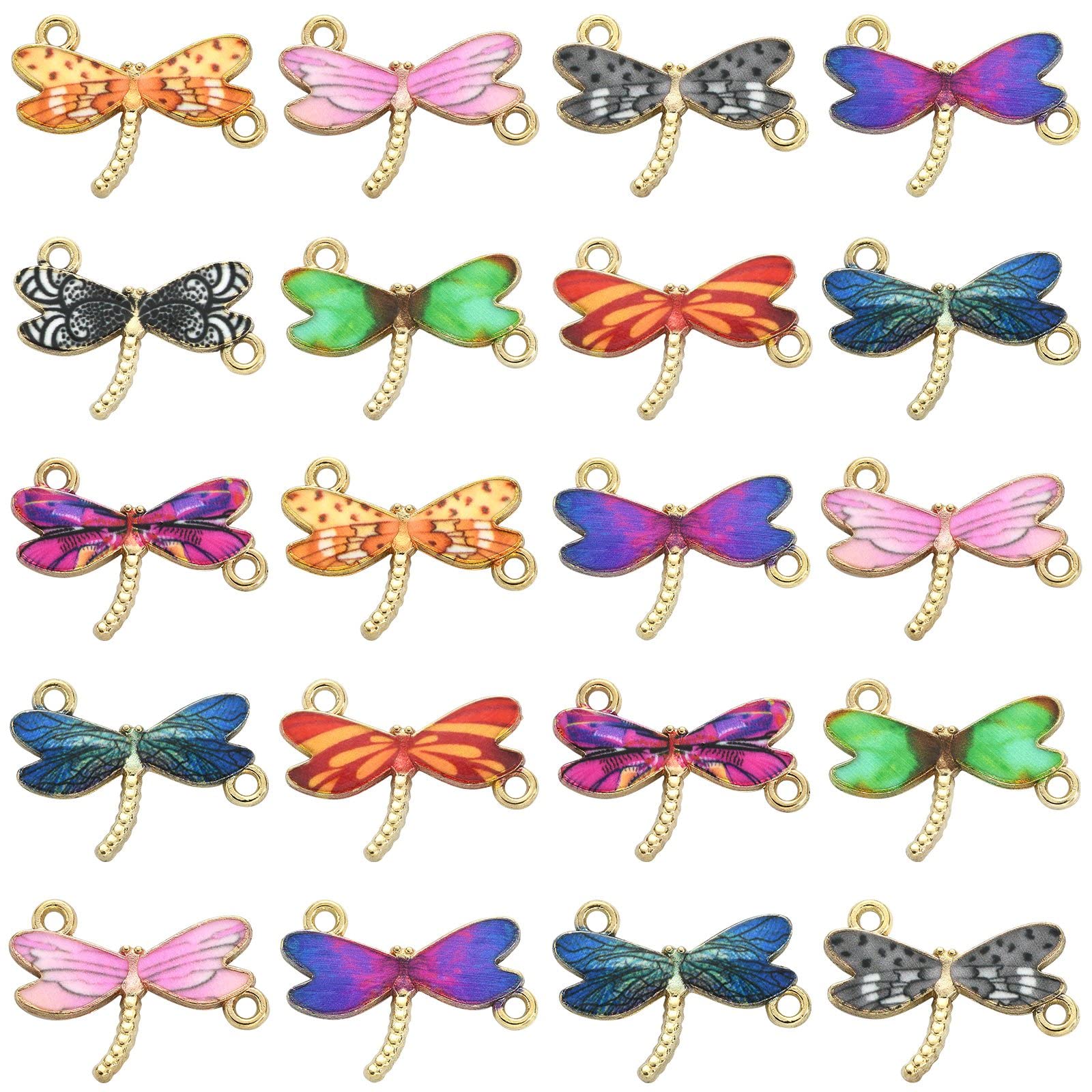 Stiesy 45Pcs 9 Colours Dragonfly Charms Enamel Insect Connector Charms Cute Animal Links Charms for Jewellery Making DIY Bracelet Crafts