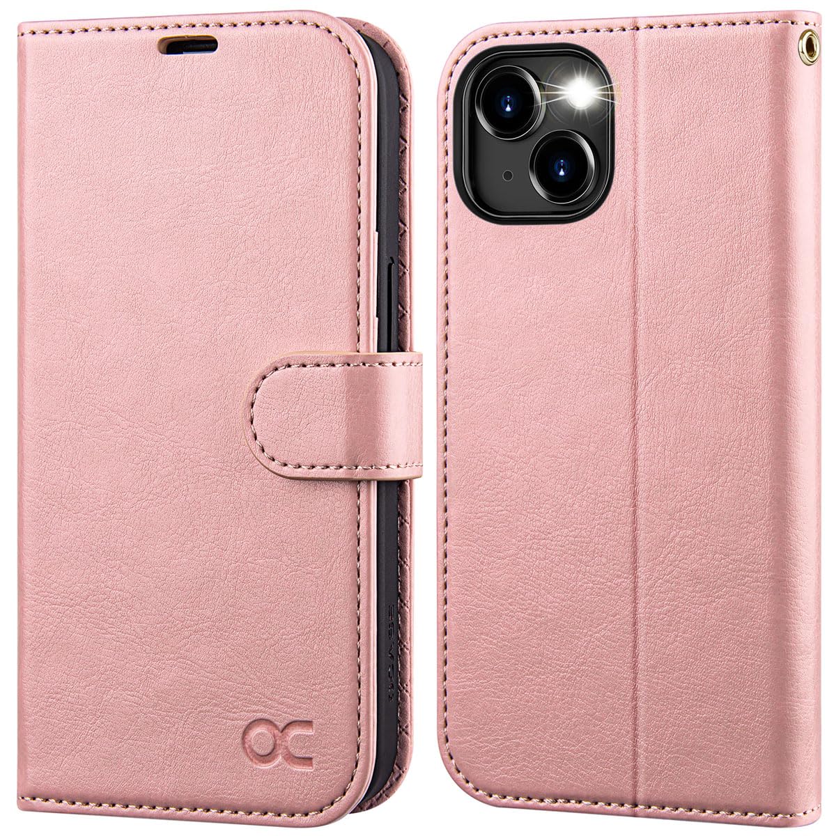 OCASE for iPhone 15 Case, Premium PU Leather Wallet Case Flip Phone Cover with[RFID Blocking][Card Holder][Shockproof TPU][Stand Function] for the iPhone15 6.1 Inch 2023 5G,Pink