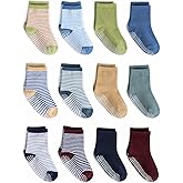 ZAPLES Baby Non Slip Grip Crew Socks with Anti Skid Soles for Infants Toddlers Kids Boys Girls