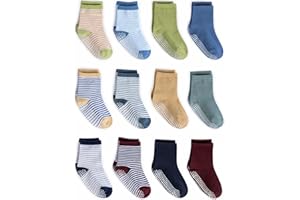ZAPLES Baby Non Slip Grip Crew Socks with Anti Skid Soles for Infants Toddlers Kids Boys Girls
