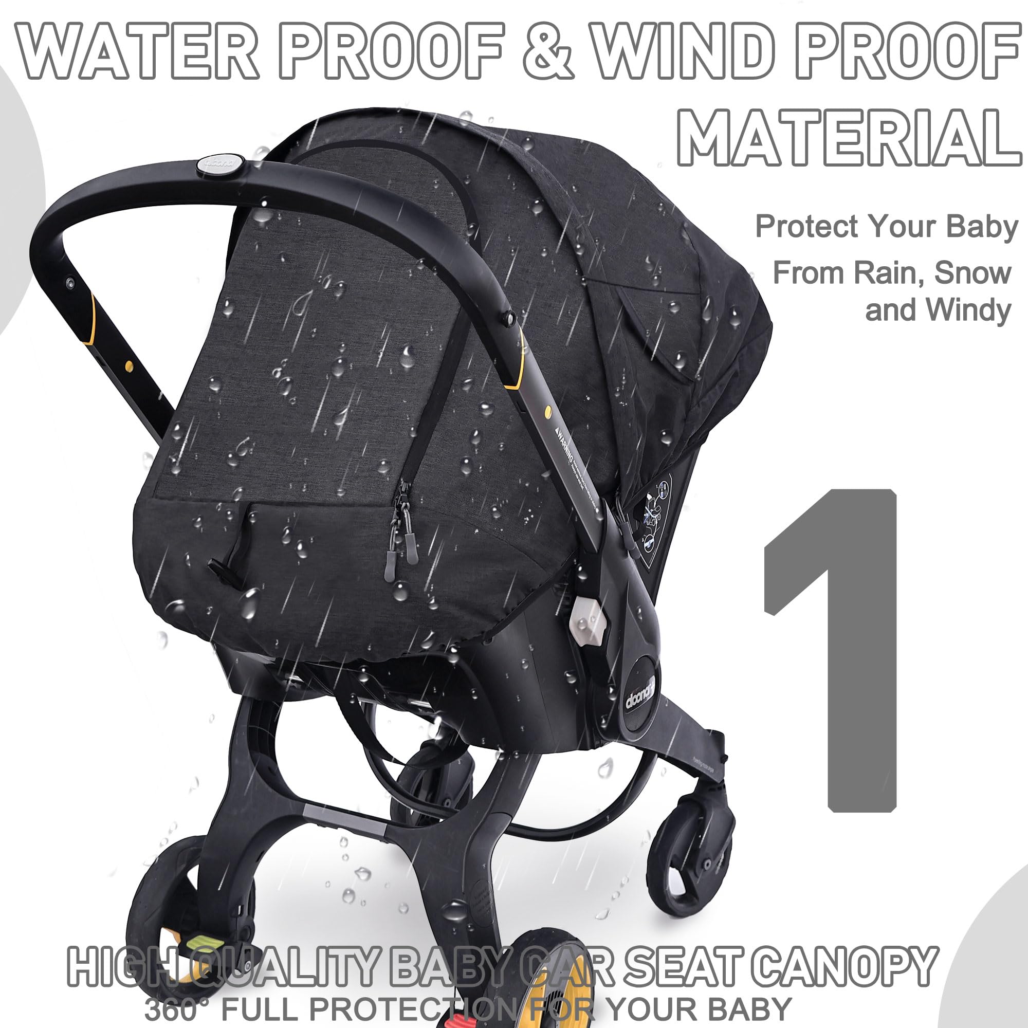 Waterproof Baby Car Seat Cover Compatible with Doona Car Seat and Stroller,Patented Windproof Car Seat Canopy for Boys & Girls, Keeps Babies Warm and Coz(Black)
