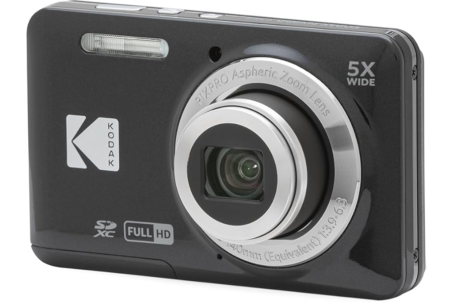 Kodak PIXPRO FZ55-BK 16MP CMOS Sensor Digital Camera 5X Optical Zoom 28mm Wide Angle 1080P Full HD Video 2.7" LCD Vlogging Camera (Black)