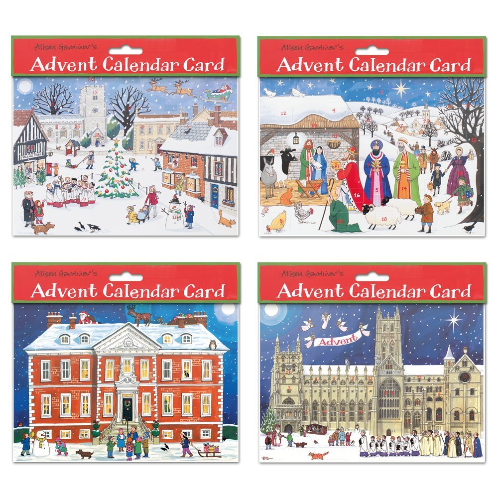 Alison Gardiner Pack of 4 Traditional Advent Calendar Cards -Mixed