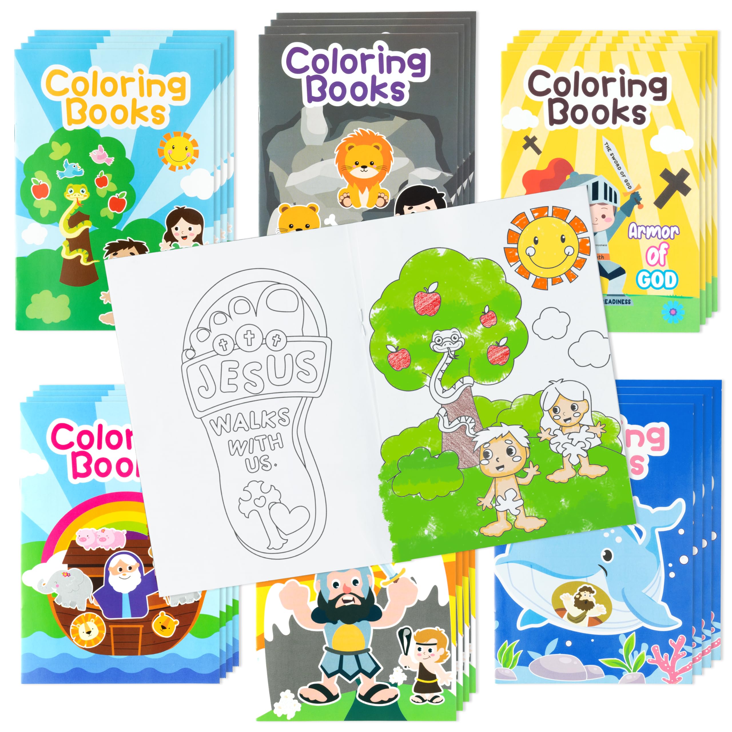 Zainpe 24Pcs Christian Bible Stories Coloring Books for Kids, Easter DIY Art Drawing Book with Jesus Noah's Ark Crosses Pattern Color Booklet for Church Sunday School Classroom Rewards Party Favors