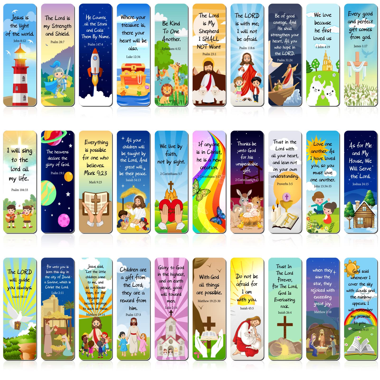 Photo 1 of 30 Pieces Christian Bookmarks Magnetic Bible Verse Bookmarks Religious Scripture Inspirational Church Supplies Motivational Prayer Page Clips for Kids Women Teachers Students School Gifts (Cartoon)