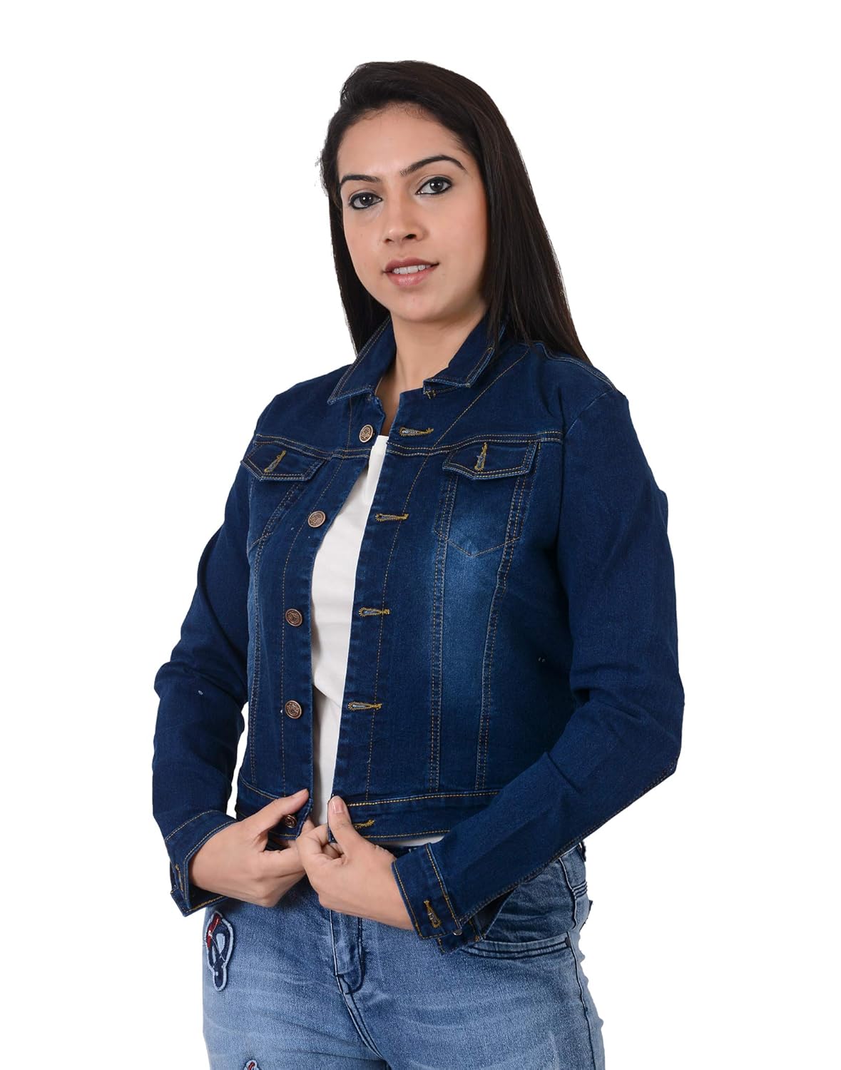 ajaero solid denim jacket for women