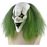 QNGCOLRCY Clown Joker Mask for Halloween with Green Wig Adult Creepy Cosplay Costume Masks