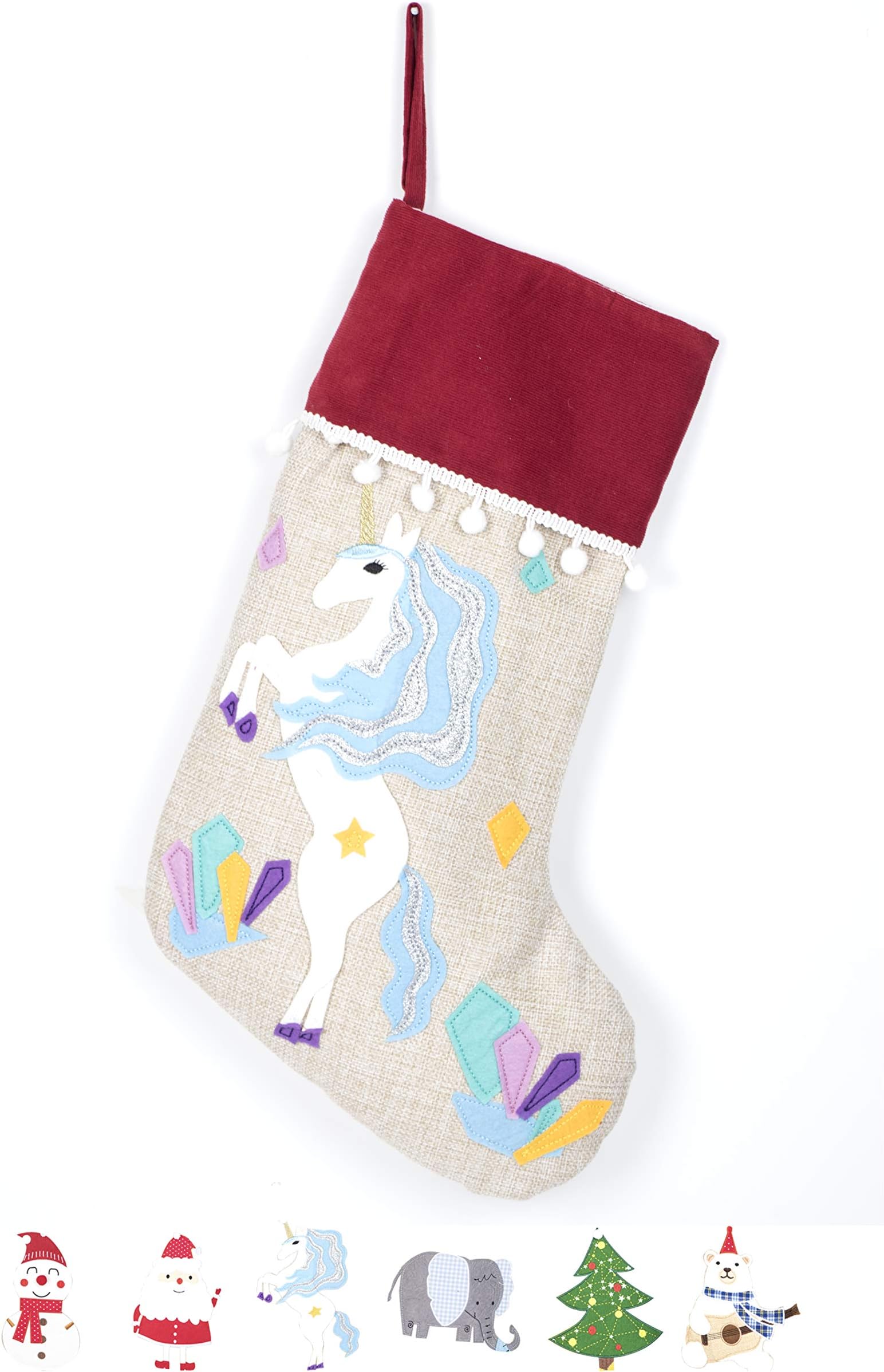 Beyond Your Thoughts New Christmas Stocking (Extra Large) Embroidered Linen Christmas Ornament For Family Decorations (17.5 Inch) Unicorn