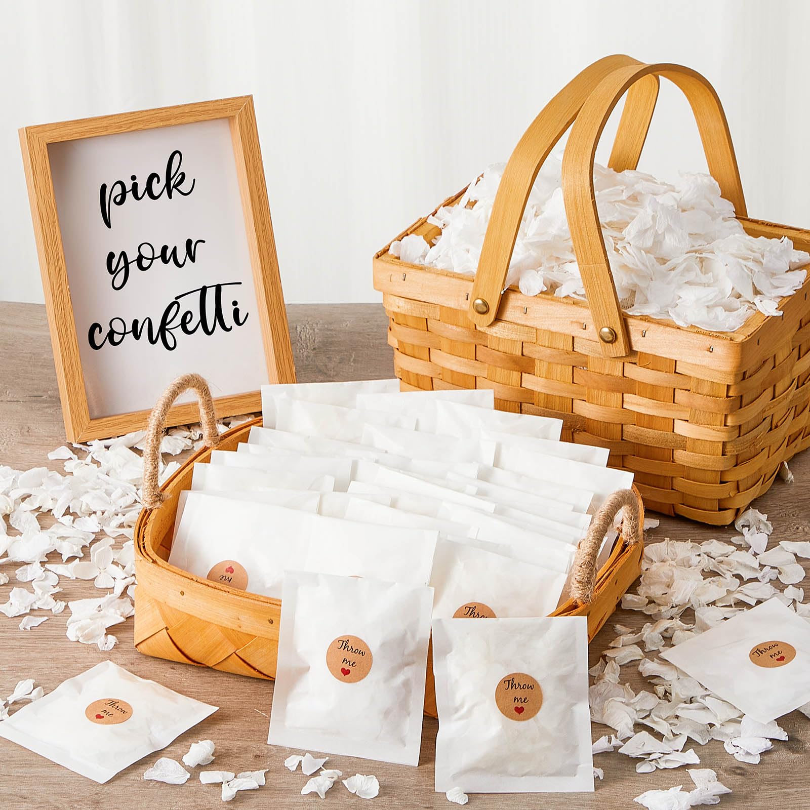 Photo 1 of Wavwavw Biodegradable Confetti, Dried Hydrangea Flower Petals with Throw Me Stickers Wedding Confetti Biodegradable Flower Petals for Wedding Ideas Valentines Day Decor(White,103 Pcs)