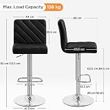 Yaheetech Bar Stools Set of 2 PU Leather Adjustable Swivel Black view 3