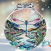 Dragonfly Stained Glass Christmas Ornament - Hanging Ornaments for Christmas Tree Decorations -Holiday Keepsake Present Exchange Idea