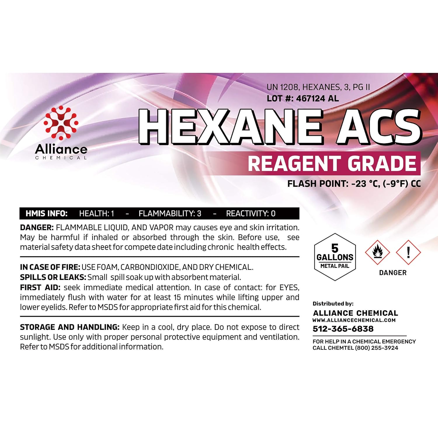 Alliance Chemical High Purity Hexane Acs Reagent Grade 5 Gallon Pail Amazon Com Industrial Scientific