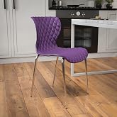 EMMA + OLIVER Contemporary Design Purple Plastic Stack Chair | Contemporary, Contoured Back and Seat, Waterfall Seat