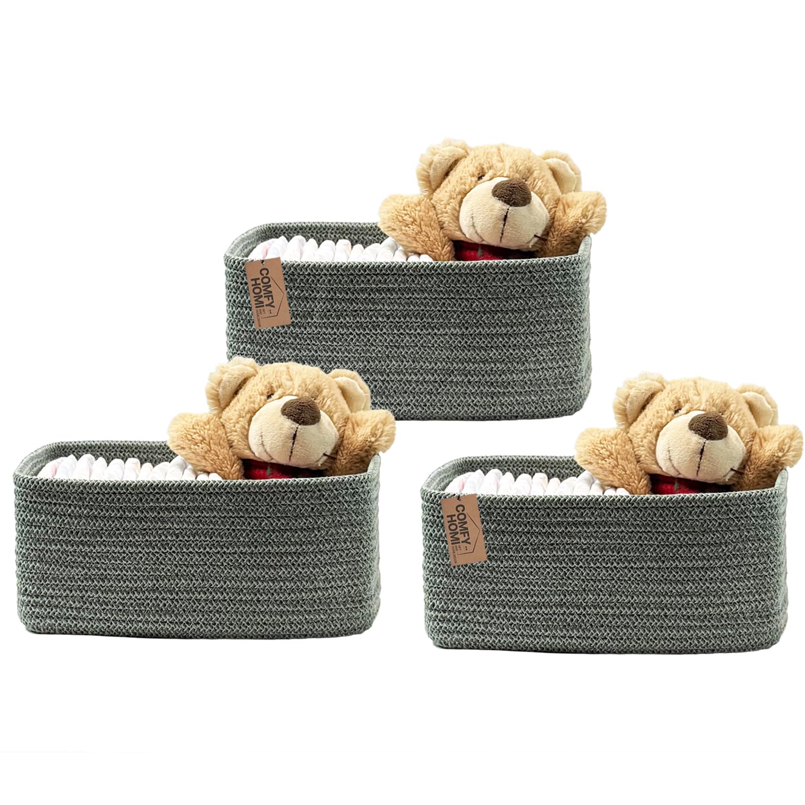 Photo 1 of COMFY-HOMI 13" x 8.5" x 5.1"Storage Baskets for Organizing | Cotton Rope Woven Basket | Toy Storage Bin Box | Basket for Shelves, Closet Organizer Bin, Decorative Closet Shelf, 3 Pack, Green