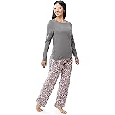 Fruit of the Loom womens Sueded Jersey Crew Top and Fleece Pant Sleep Set
