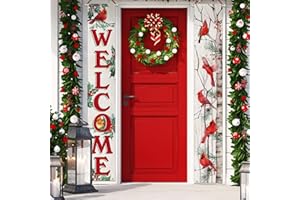 Fzbali Merry Christmas Porch Banner Sign, Xmas Green Front Door Decorative Hanging Welcome Banner Flag, It's December Seasonal Holiday Party Decoration Home Outdoor Yard Garage Wall Decor