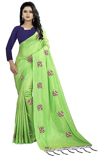 KEDARFAB Womens Silk Embroidery Saree with Blouse Piece (Light Green)
