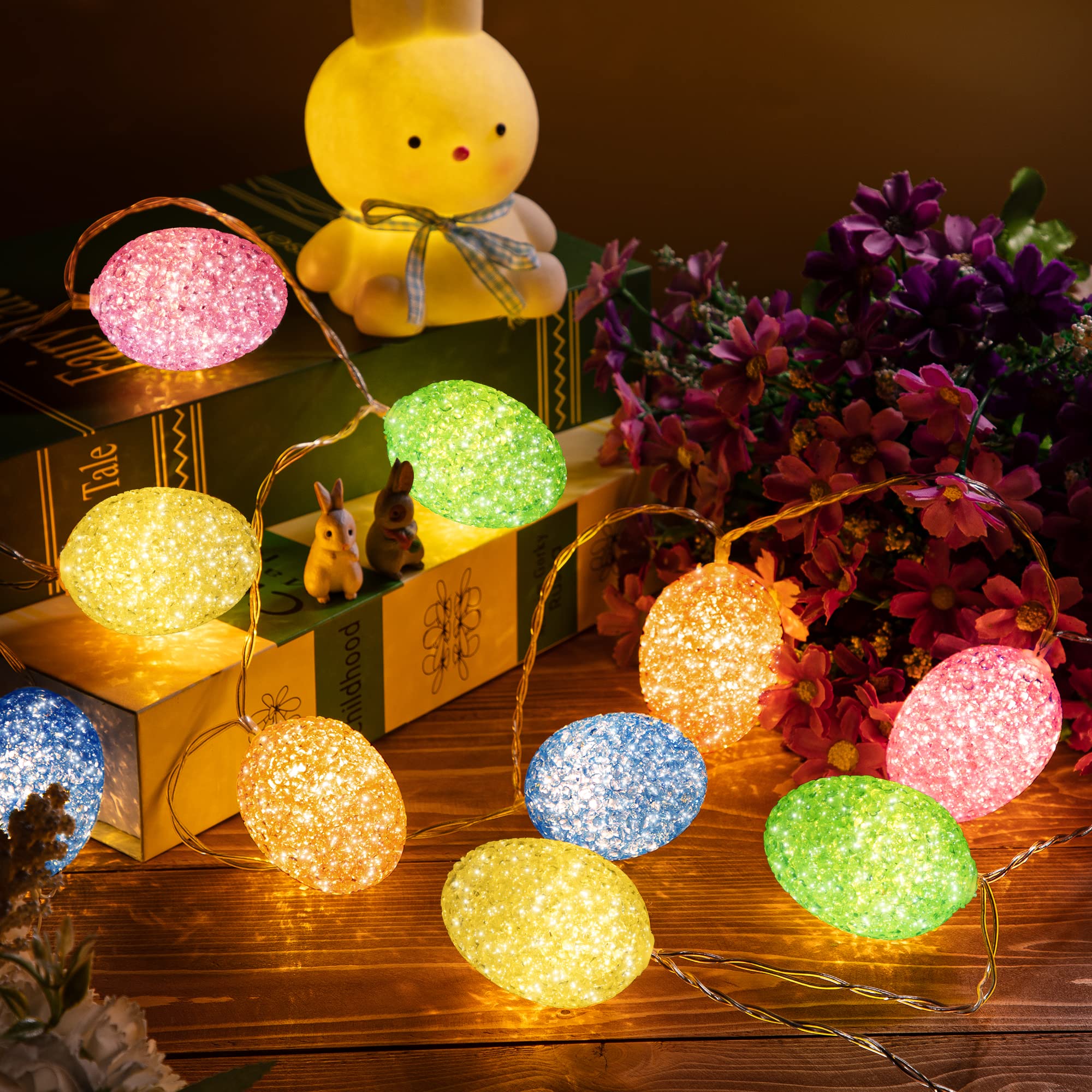 Hiboom Easter Decorations Egg Lights, 8 Flashing Modes LED Easter Lights, Waterproof Battery Operated Fairy Light for Outdoor Indoor Decorations(4.92 ft with 10 LED)