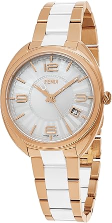 Fendi Momento Women's 34mm White Face Rose Gold Stainless Steel Ceramic Swiss Fendi Watch Women F218534004.