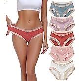 ANLIQI Womens Underwear Lace Trim Hipster Panties Pack Soft Moisture Wicking Cotton Bikini Briefs Cool Undies Underpants