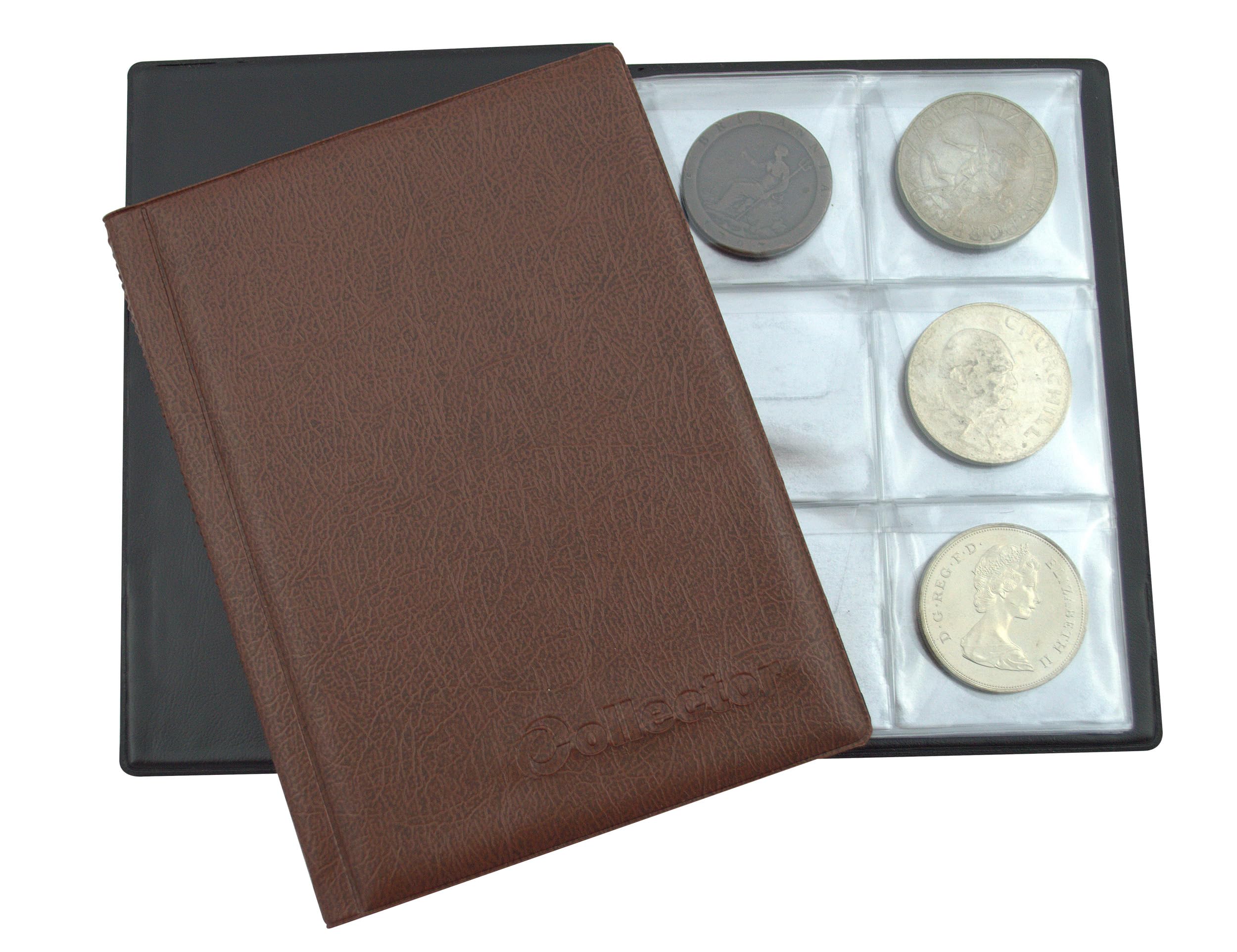COLLECTOR Coin Album for 48 Large Coins – Compatible with Crown 5 Pound £5, 5€, 10€, 20€, 25€, 30€ and 50€ Coins (30-45 mm) Brown
