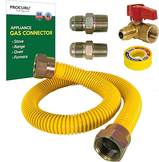 PROCURU 5/8" OD x 18" Gas Flex Line Connector Kit with 3/4" Angle Valve