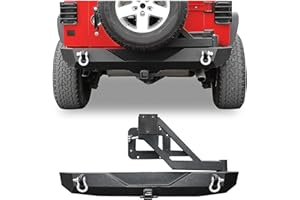 LEDKINGDOMUS Rear Bumper with Tire Carrier and 2" Hitch Receiver Compatible with 07-18 Wrangler JK JKU Rubicon Sahara Sports Model Offroad Rock Crawler Bumper Textured Black