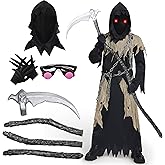 Spooktacular Creations Glowing Eyes Kids Grim Reaper Costume, Halloween Costume for Boys, Grim Reaper Outfit