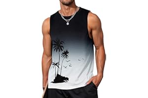 Gosuif Mens Graphic Tank Tops Sleeveless Muscle Shirts Beach Hawaiian Coconut Tree Patriotic Tank Tops
