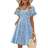 Zeagoo Womens Summer Dress Casual Swing Floral Ruffle Short Sleeve Sundresses Beach Mini A-line Shift Dress 2026 with Pockets